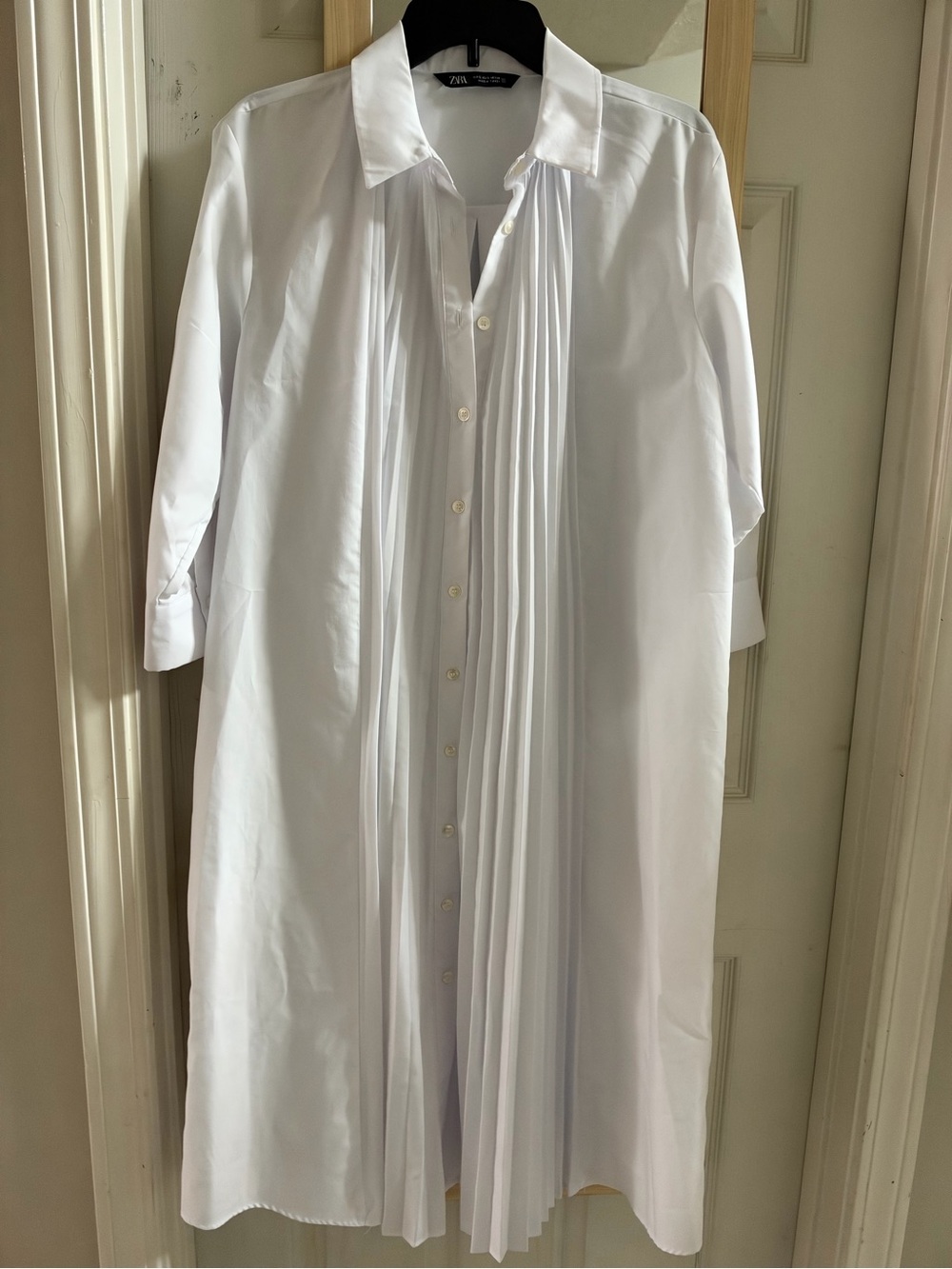Zara Pleated Shirt Dress in White Size Medium